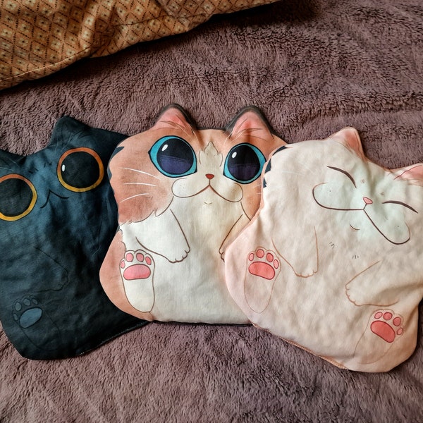 Handmade cherry pit heat pillow - kitty