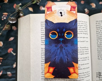 Black floral cat bookmark - laminated finish