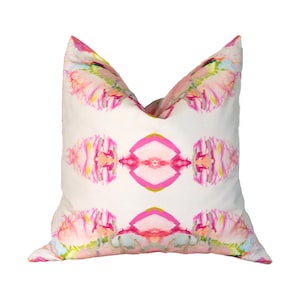 Custom Designer Artwork Pink and Green Pattern Linen Decorative Pillow Cover