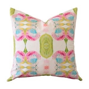 Custom Designer Artwork Pink and Green Pattern Linen Decorative Pillow ...