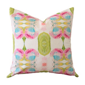 Custom Designer Artwork Pink and Green Pattern Linen Decorative Pillow Cover