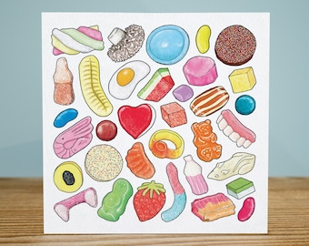 Sweets greetings card⎪Little Sweets Collection⎪Blank inside⎪Any occasion⎪Textured⎪Compostable cello wrap⎪Kraft envelope⎪Candy card