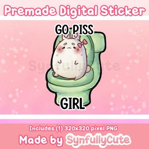 P2U Premade Cute Bunny on Toilet Go Piss Girl Digital Sticker for Discord