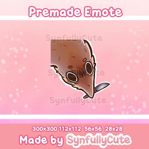 May include: A brown and white cartoon worm with large eyes and a knife in its mouth. The worm is looking to the right. The background is pink with white dots.