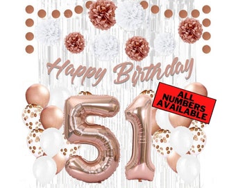 Cheers to 51 Years Party Decoration Rose Gold Halodete Glitter Happy 51st Birthday Cake Topper 51st Birthday//Anniversary Party Supplies