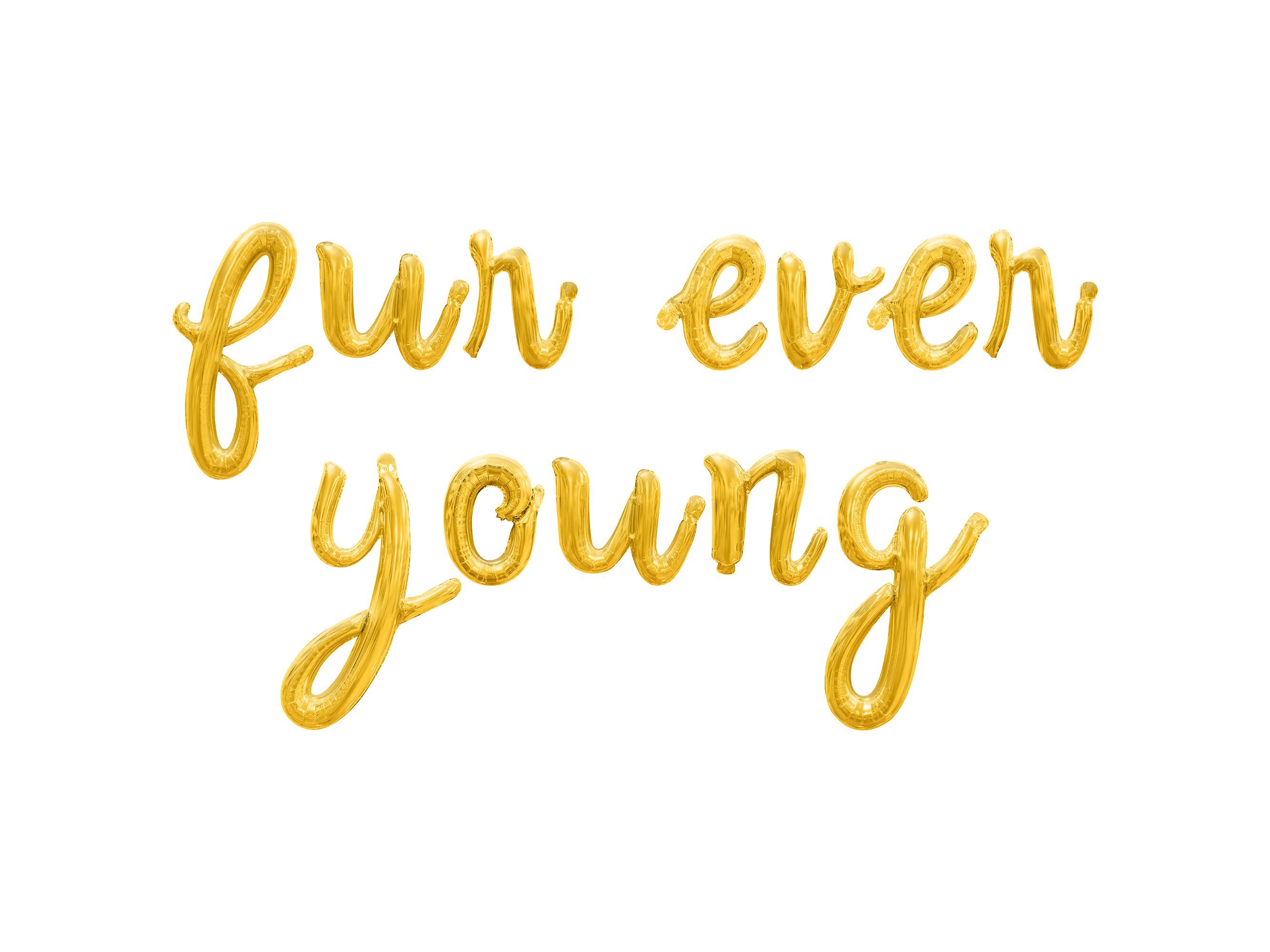 FUR EVER YOUNG Cursive Script Letter Balloon Banner - Gold, Rose Gold ...