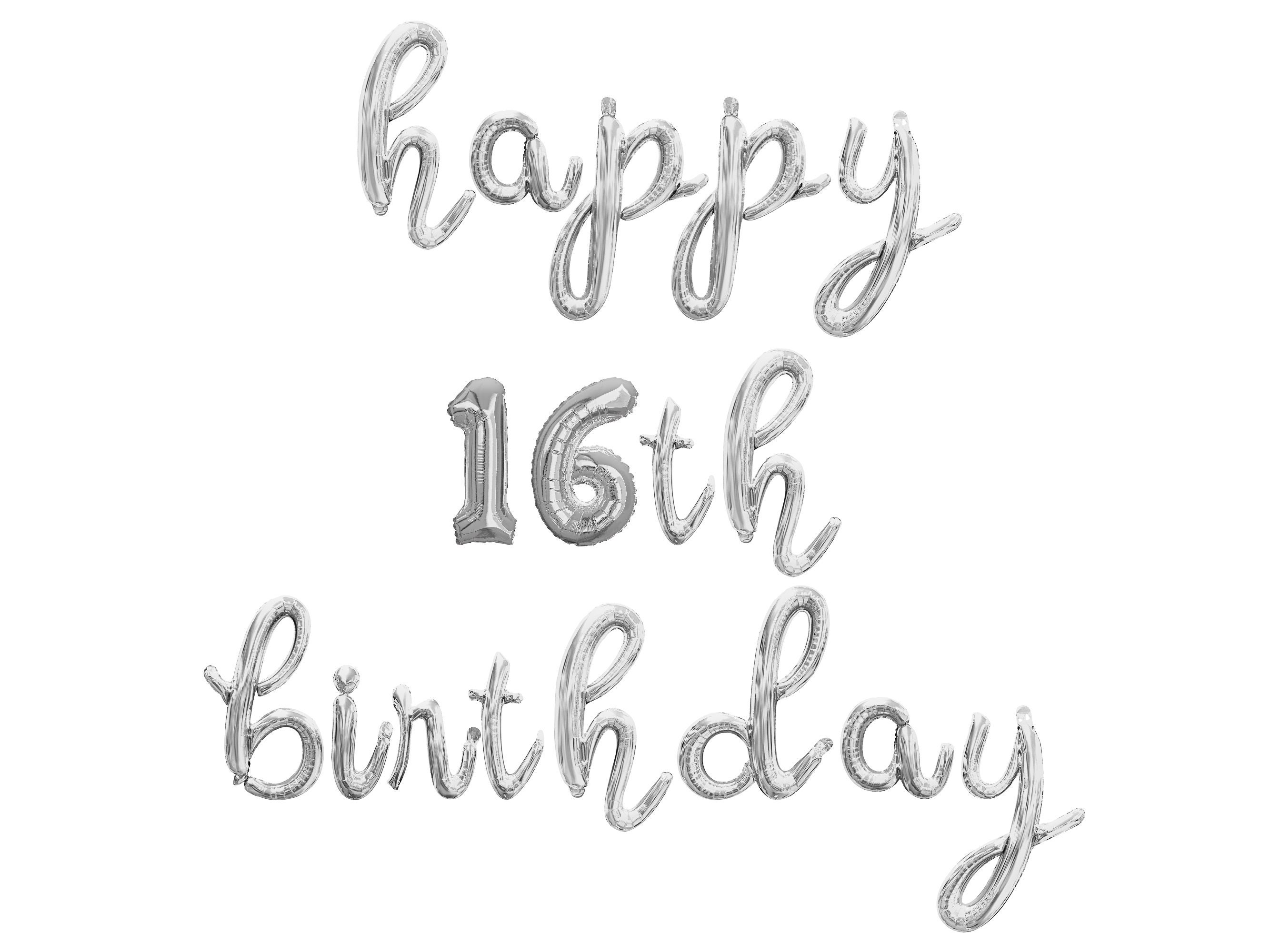 HAPPY 16TH BIRTHDAY Cursive Letter Balloon Banner - Gold, Rose Gold ...