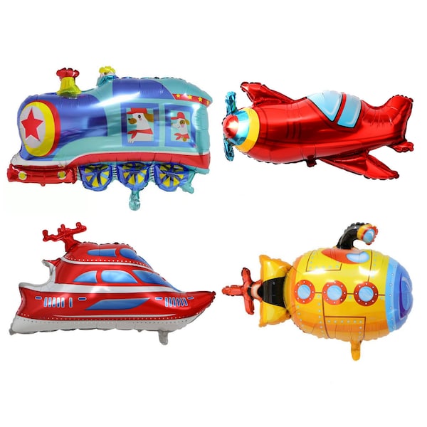 32" Transportation Balloon Bundle - Boy Birthday Party - Transportation Birthday - Foil Balloons - Planes, Trains, Boats and Submarines