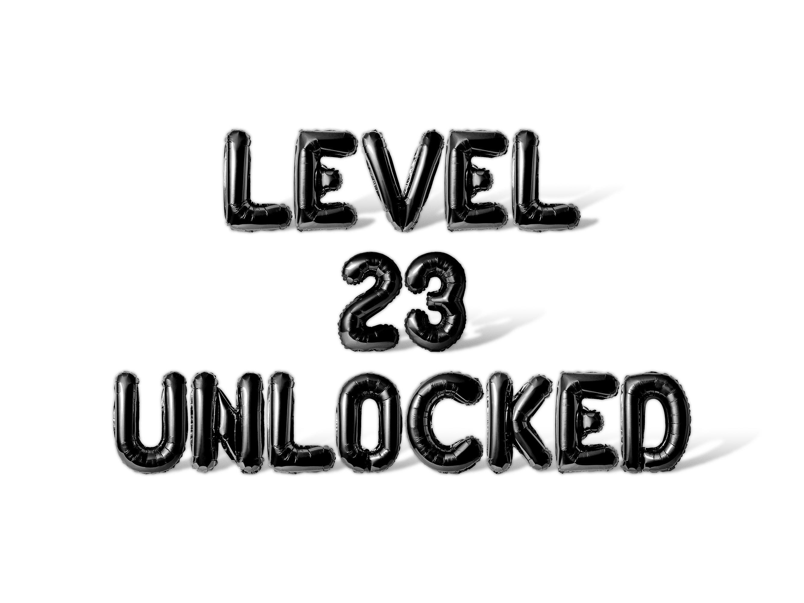 LEVEL 23 UNLOCKED Letter Balloon Banner - 10 Color Options - 23rd
