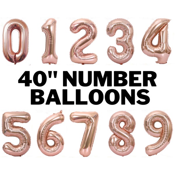 40 Inch Rose Gold Jumbo Number Balloons - Huge Giant Foil Mylar Number Balloons for Birthday Party or Photo Shoot - Self-Sealing Balloons