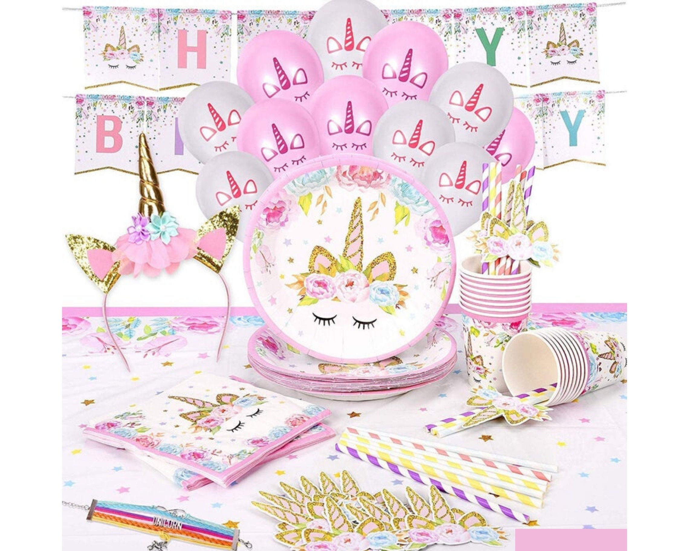 Unicorn Birthday Decorations Set for 16 Unicorn Party Decorations