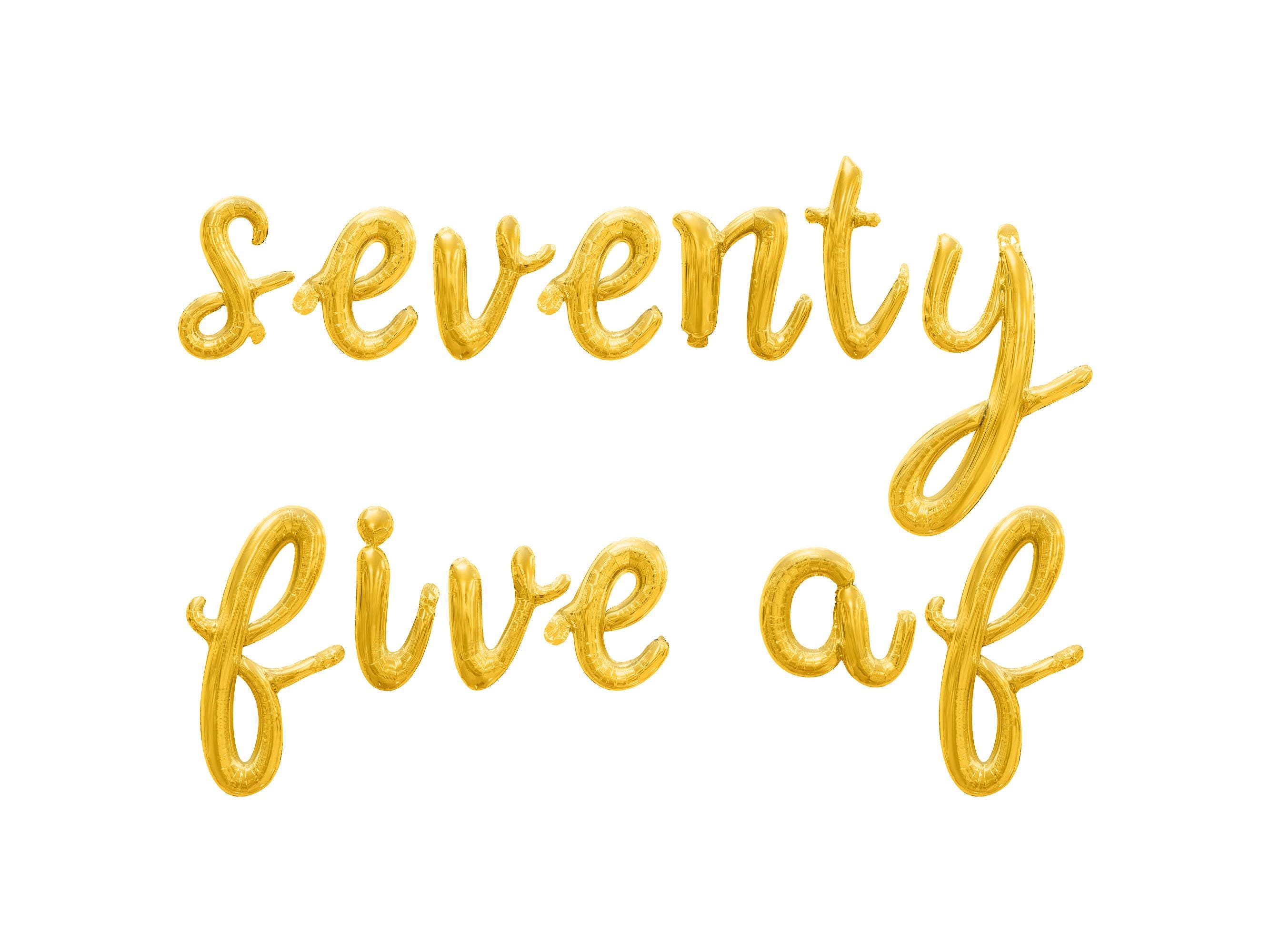 SEVENTY FIVE AF Cursive Script Letter Balloon Banner - Gold, Rose