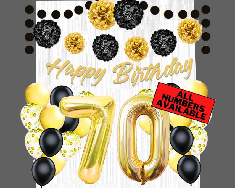 Decorazioni per il 70 compleanno nero & argento per uomo palloncini  numerici da 40, striscione, tende foil, palloncini, pom poms 70 regalo -   Italia