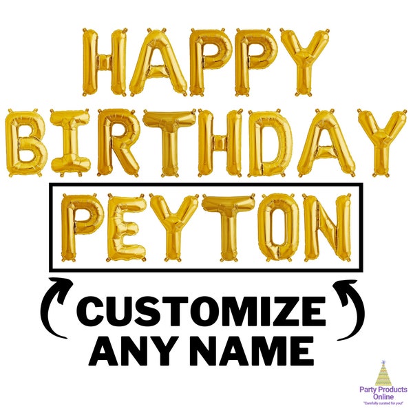 Happy Birthday Balloon Banner w/ Custom Name Letter Balloons - Gold, Silver, Rose Gold, Black, Blue & Pink Birthday Party Decorations