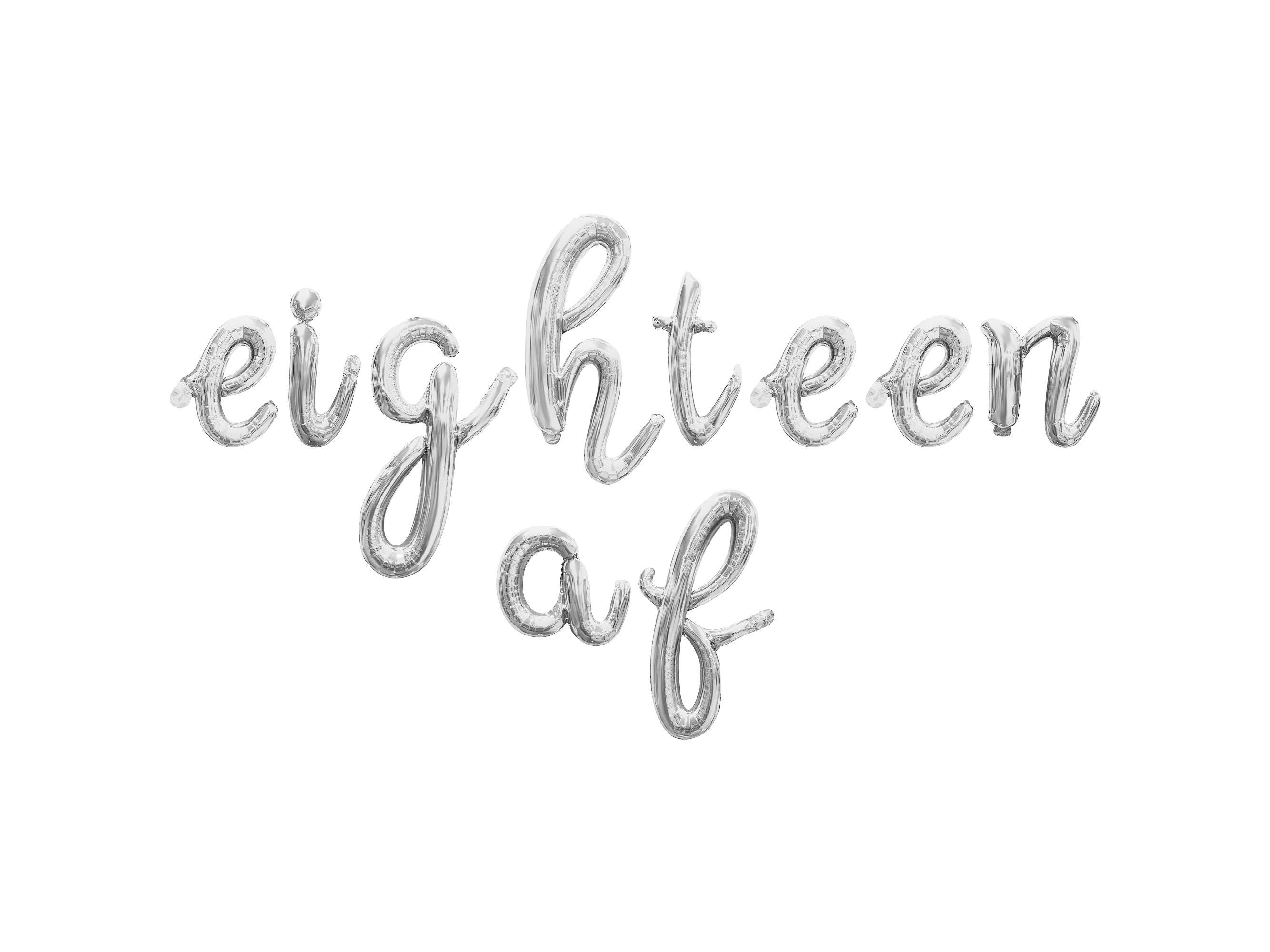 EIGHTEEN AF Cursive Script Letter Balloon Banner - Gold, Rose Gold