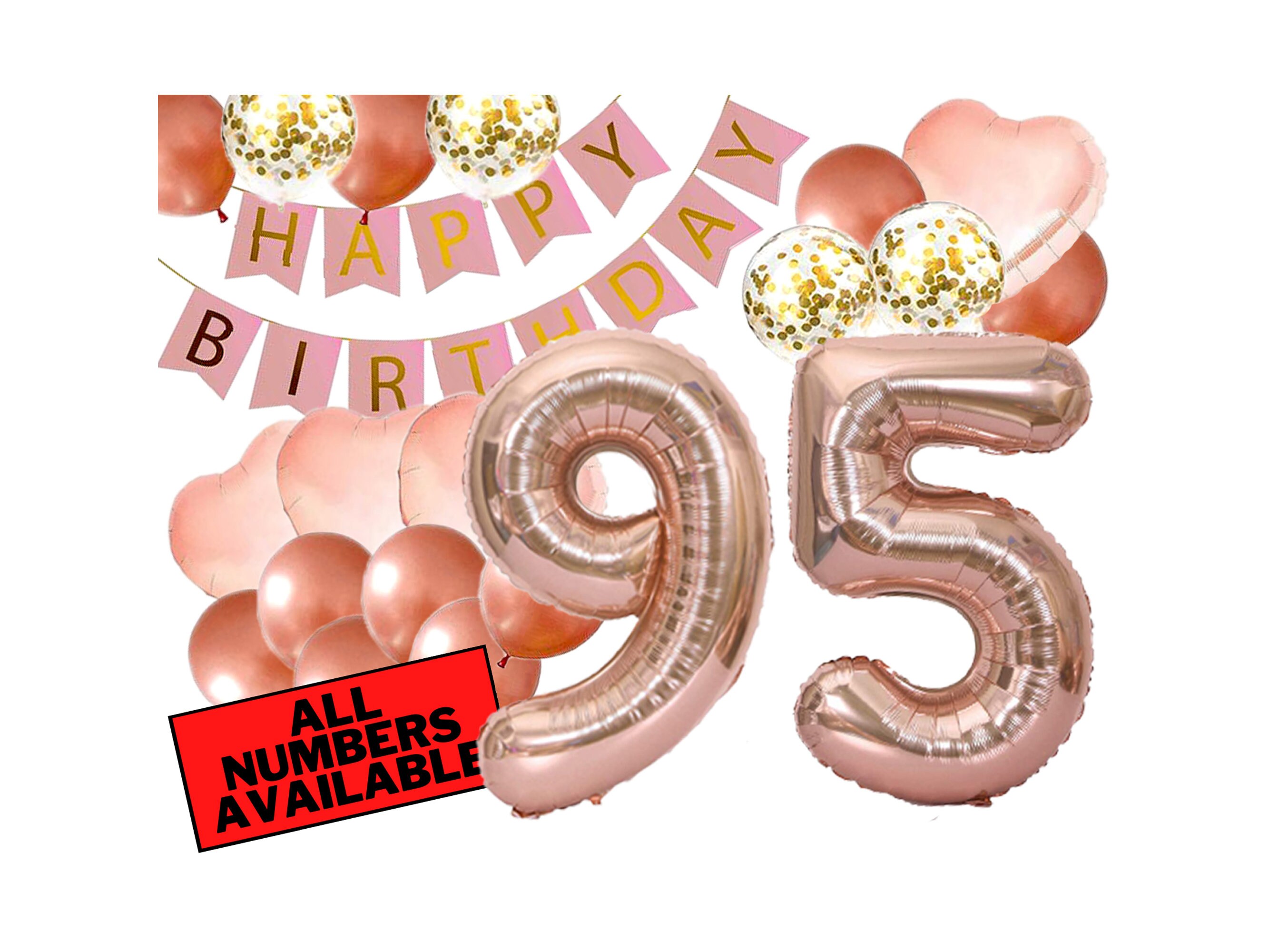 95th Birthday Decorations for Her Pink and Rose Gold 95th Birthday Balloons Banner Heart and Confetti Balloons 95 Birthday Decor Etsy UK