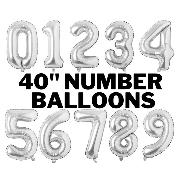 40 Inch Silver Jumbo Number Balloons - Huge Giant Foil Mylar Number Balloons for Birthday Party or Photo Shoot - Self-Sealing Balloons