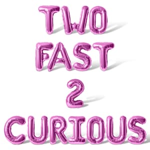 TWO FAST 2 CURIOUS Letter Balloon Banner - 10 Color Options - 2nd Birthday Party Decorations - 16" Foil Mylar Balloons Party Supply Decor