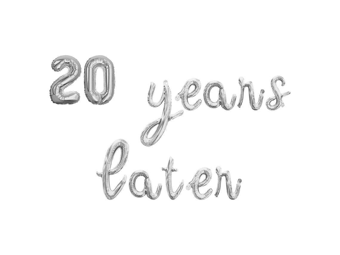 20 YEARS LATER Cursive Letter Balloon Banner - Gold, Rose Gold & Silver ...