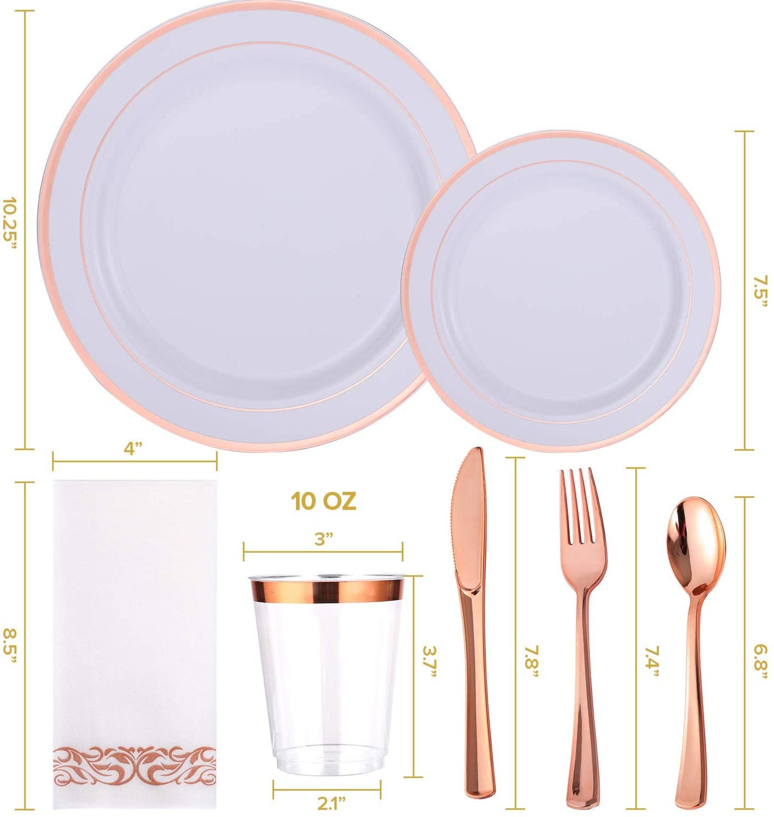 175 Piece Disposable Rose Gold Dinnerware Set 50 Rose Gold Etsy
