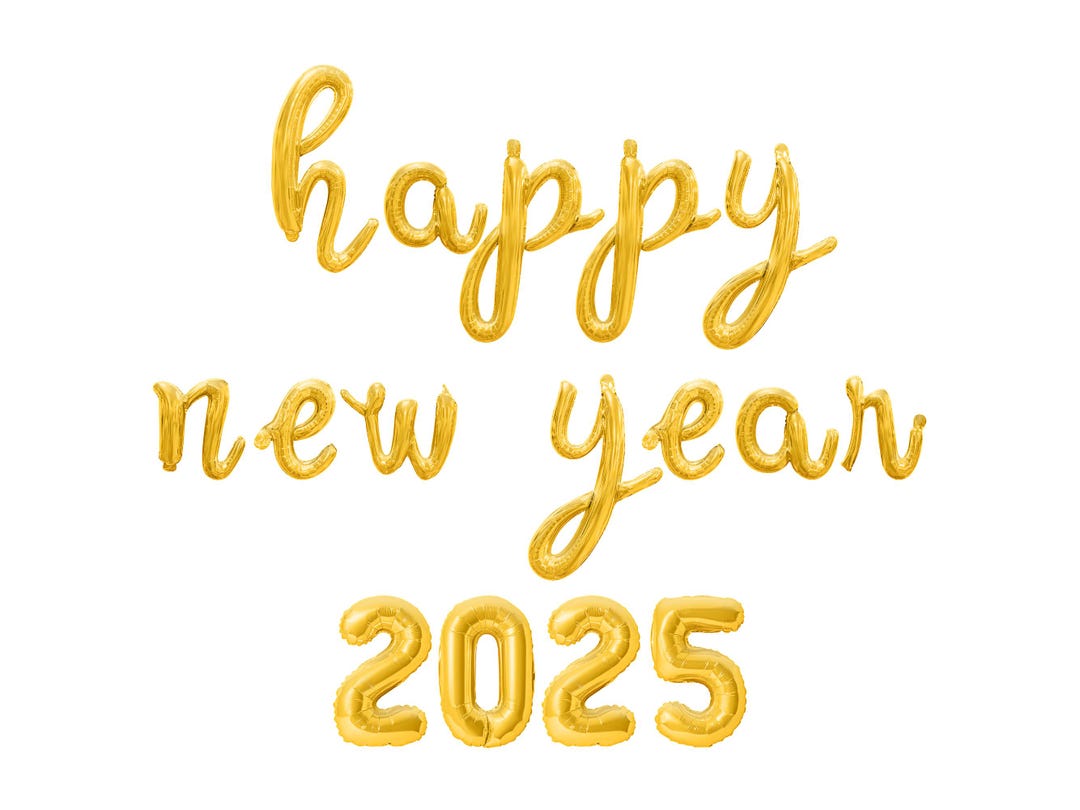 HAPPY NEW YEAR 2025 Cursive Letter Balloon Banner - Gold, Rose Gold ...