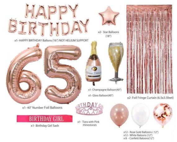 65. Geburtstag Dekoration Set Für Frauen - Rose Gold Krone & Schärpe Mit Perlennadel
