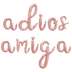 ADIOS AMIGA Cursive Script Letter Balloon Banner - Gold, Rose Gold & Silver - Goodbye Party Decorations - Farewell Party Supply Decor