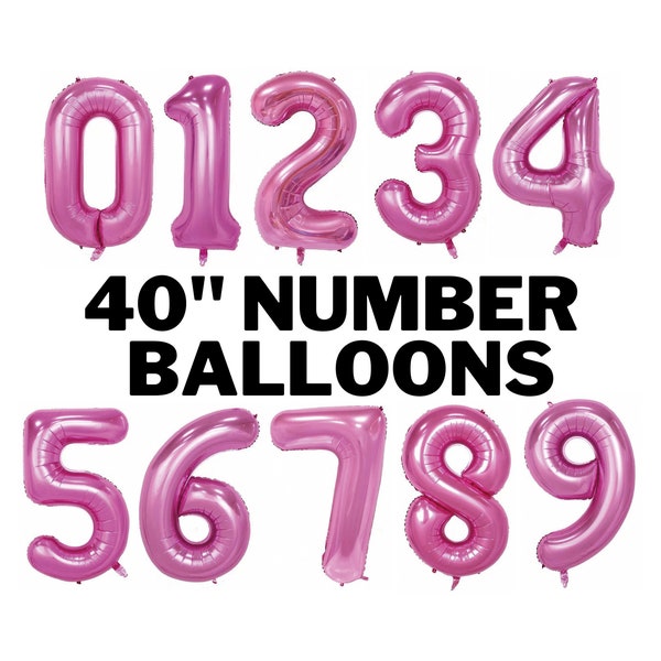 40 Inch Pink Jumbo Number Balloons - Huge Giant Foil Mylar Number Balloons for Birthday Party or Photo Shoot - Self-Sealing Balloons