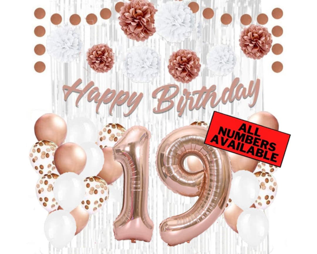 Rose Gold 19th Birthday Decorations For Girl 40 Number Balloons Banner