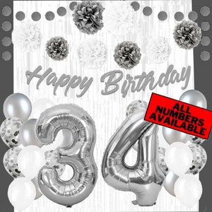 Sweet 34th Birthday Decorations - Black Number Balloons & Party Supplies Kit