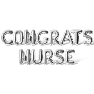 May include: Silver foil balloons spelling out "Congrats Nurse".