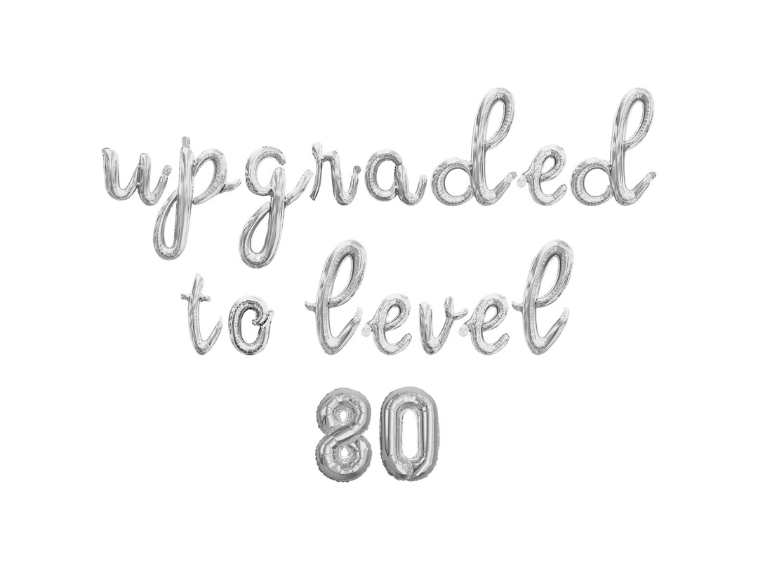 UPGRADED TO LEVEL 80 Cursive Letter and Number Balloon Banner - Gold ...