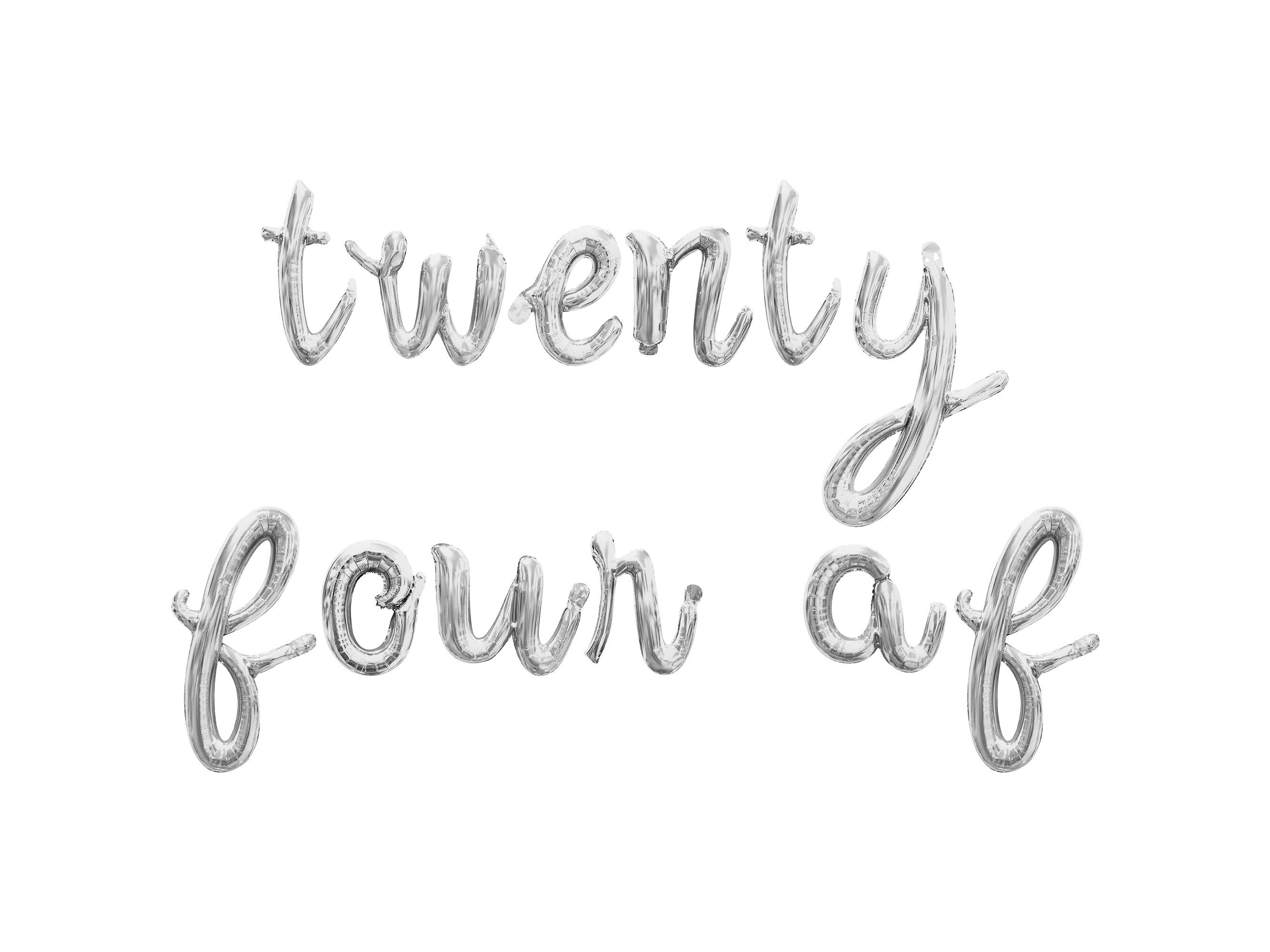 TWENTY FOUR AF Cursive Script Letter Balloon Banner - Gold, Rose Gold ...