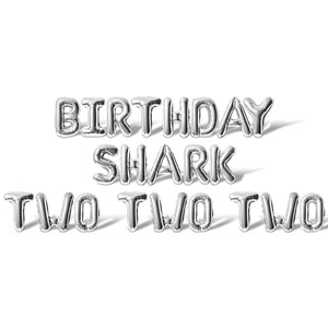 Birthday Shark Two Two Two Letter Balloon Banner - 10 Color Options - 2nd Birthday Party Decorations - 16&quot; Balloons Party Supply Decor