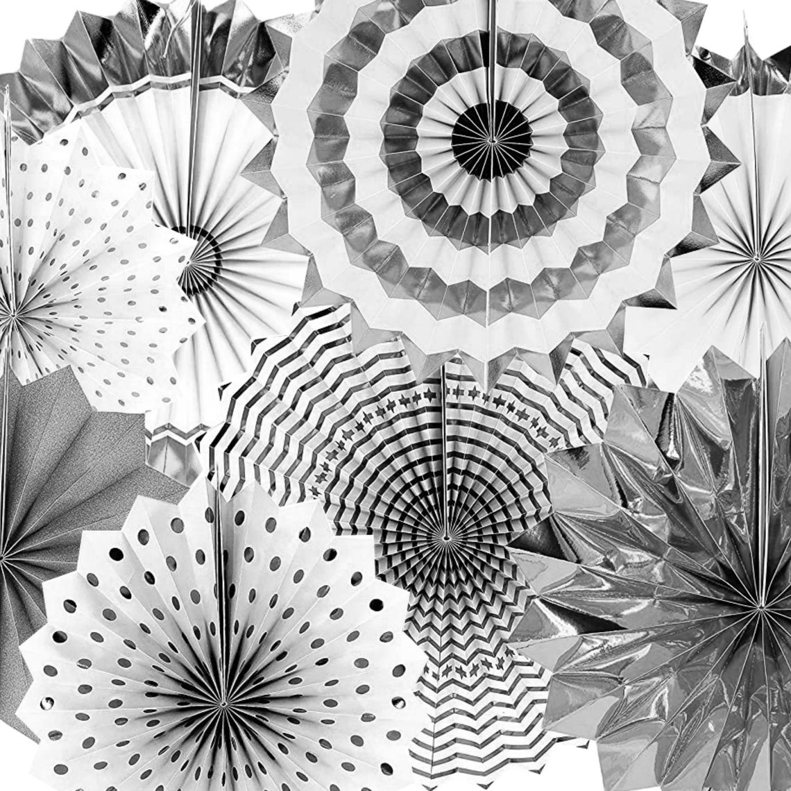 Silver Party Hanging Paper Fans Decoration Set for Weddings Etsy