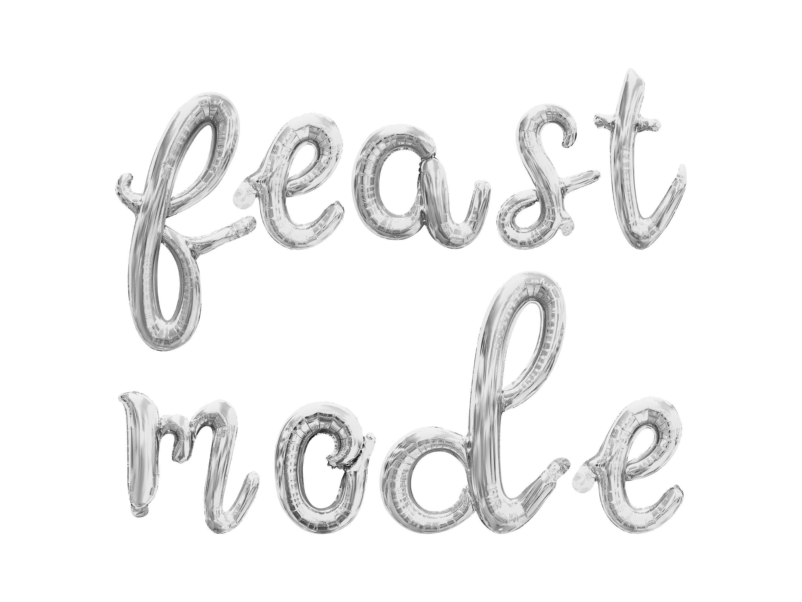 Feast Letters FEAST MODE Cursive Letter Balloon Banner - Gold, Rose Gold & Silver ...