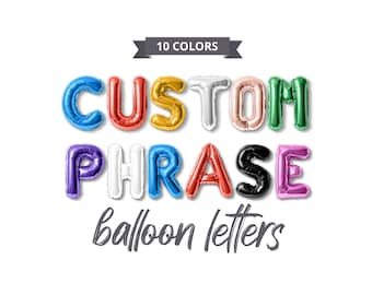 Custom Letter Balloon Banner - 16&quot; Letter & Number Foil Mylar Balloons - Create Your Own Phrase - Gold, Rose Gold, Silver, Black, Blue, Pink