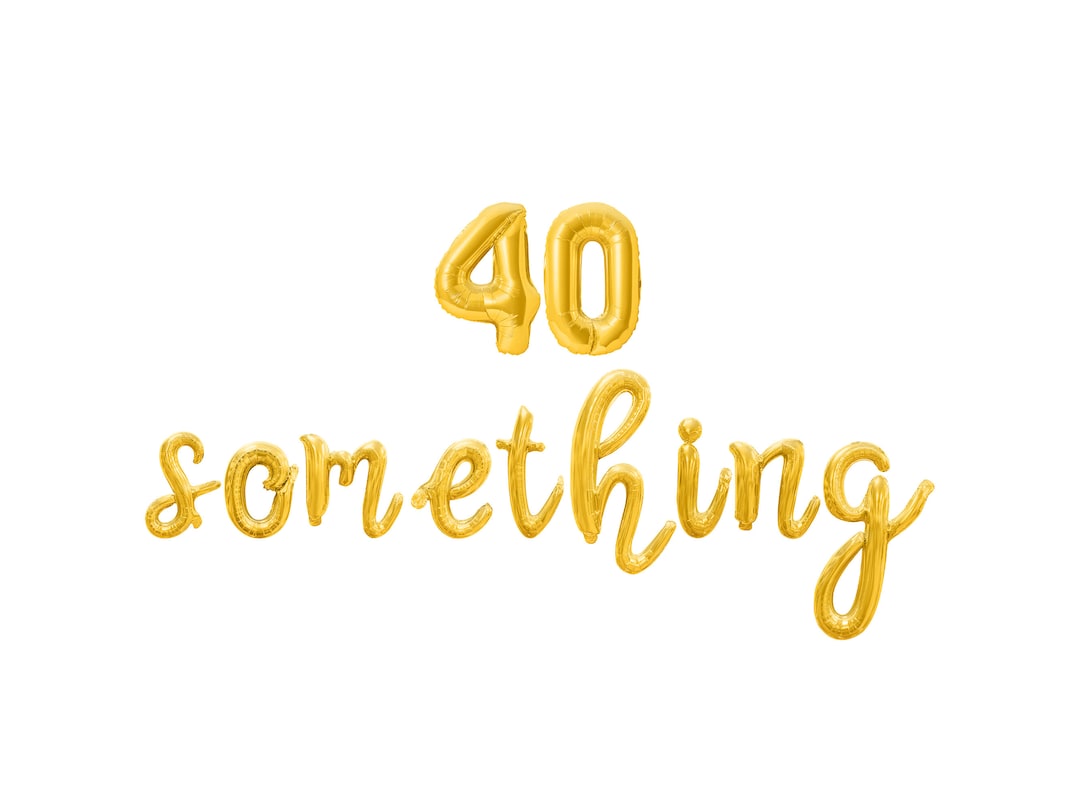 40 SOMETHING Cursive Letter and Number Balloon Banner - Gold, Rose Gold ...