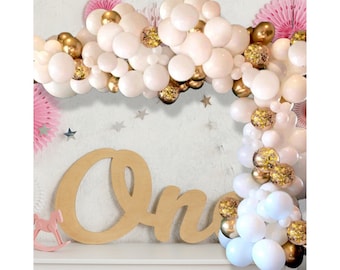 White Balloon Arch Garland Kit - 124 Pieces White, Gold and Gold Confetti Latex Balloons for Baby Shower, Birthday or Wedding Decorations