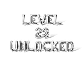 LEVEL 23 UNLOCKED Letter Balloon Banner - 10 Color Options - 23rd