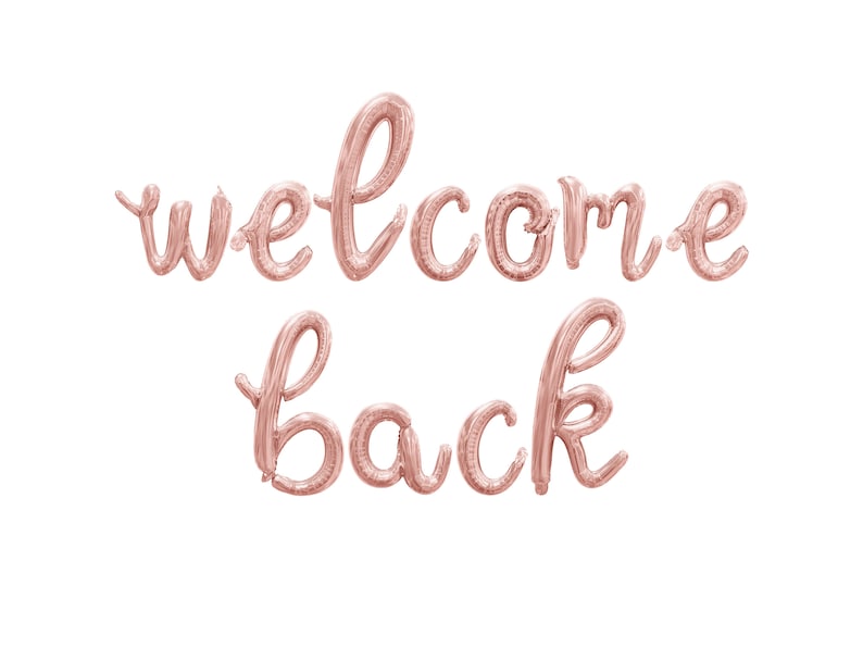 Welcome Back Cursive Sign WELCOME BACK Cursive Letter Balloon Banner - Gold, Rose Gold & Silver ...