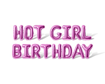 HOT GIRL BIRTHDAY Letter Balloon Banner - 10 Color Options - Birthday Party Decorations - 16" Balloons Girl's Funny Party Supply Decors