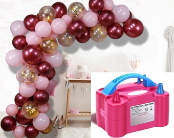 70 Pc Pink Gold & Burgundy Balloon Arch Set for Birthday, Wedding, Bridal Shower - Burgundy Wedding Decor + Electric Balloon Pump