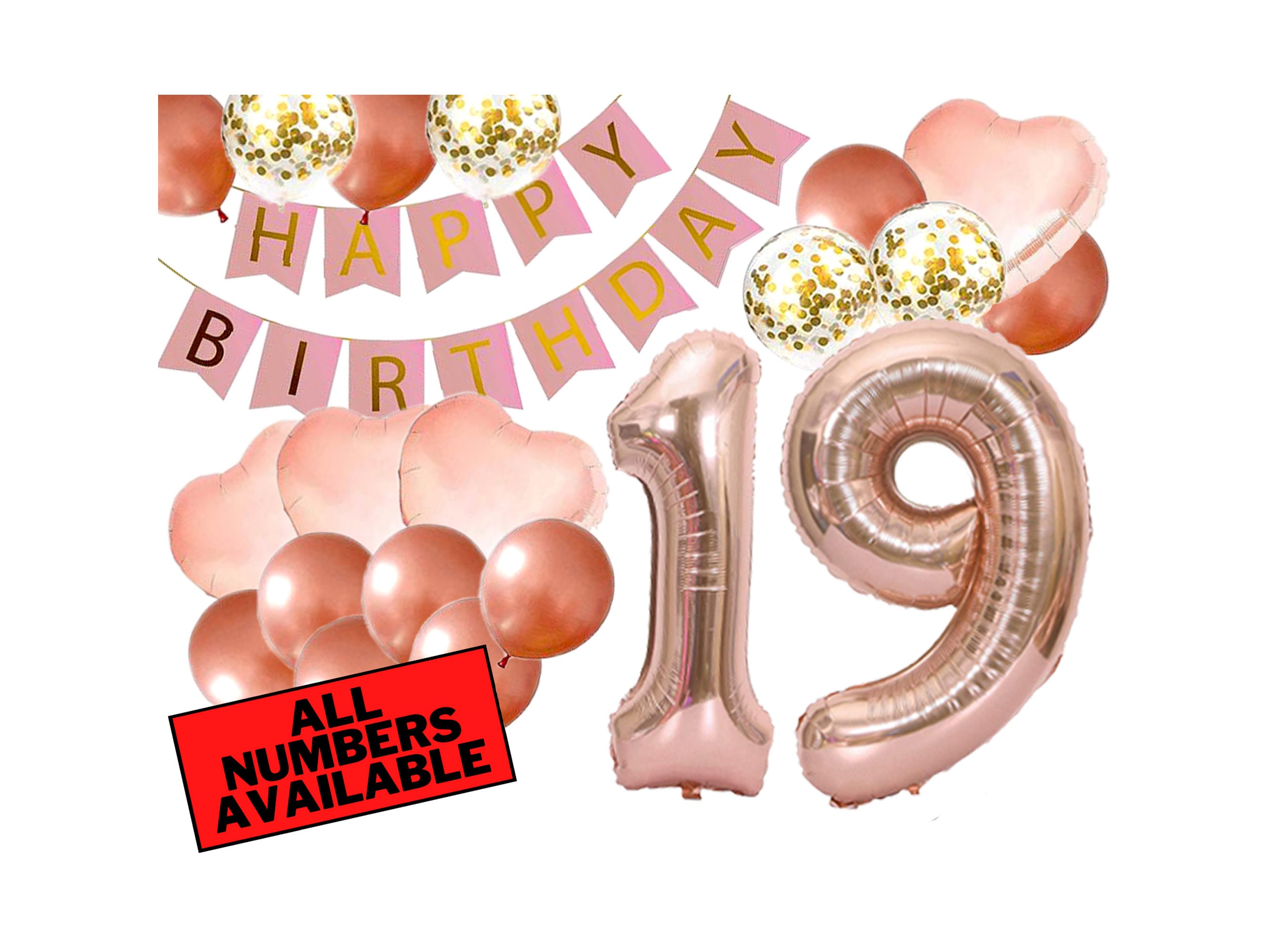 19th Birthday Decorations for Her - Pink and Rose Gold - 19th Birthday