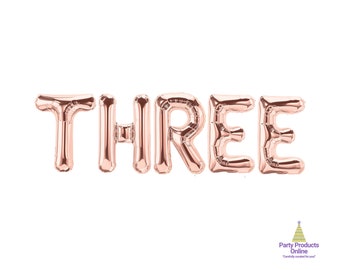 THREE Letter Balloon Banner - Gold, Rose Gold, Silver, Black, Blue & Pink Party Decorations - DIY Birthday Decorations