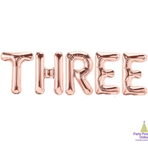 THREE Letter Balloon Banner - Gold, Rose Gold, Silver, Black, Blue & Pink Party Decorations - DIY Birthday Decorations