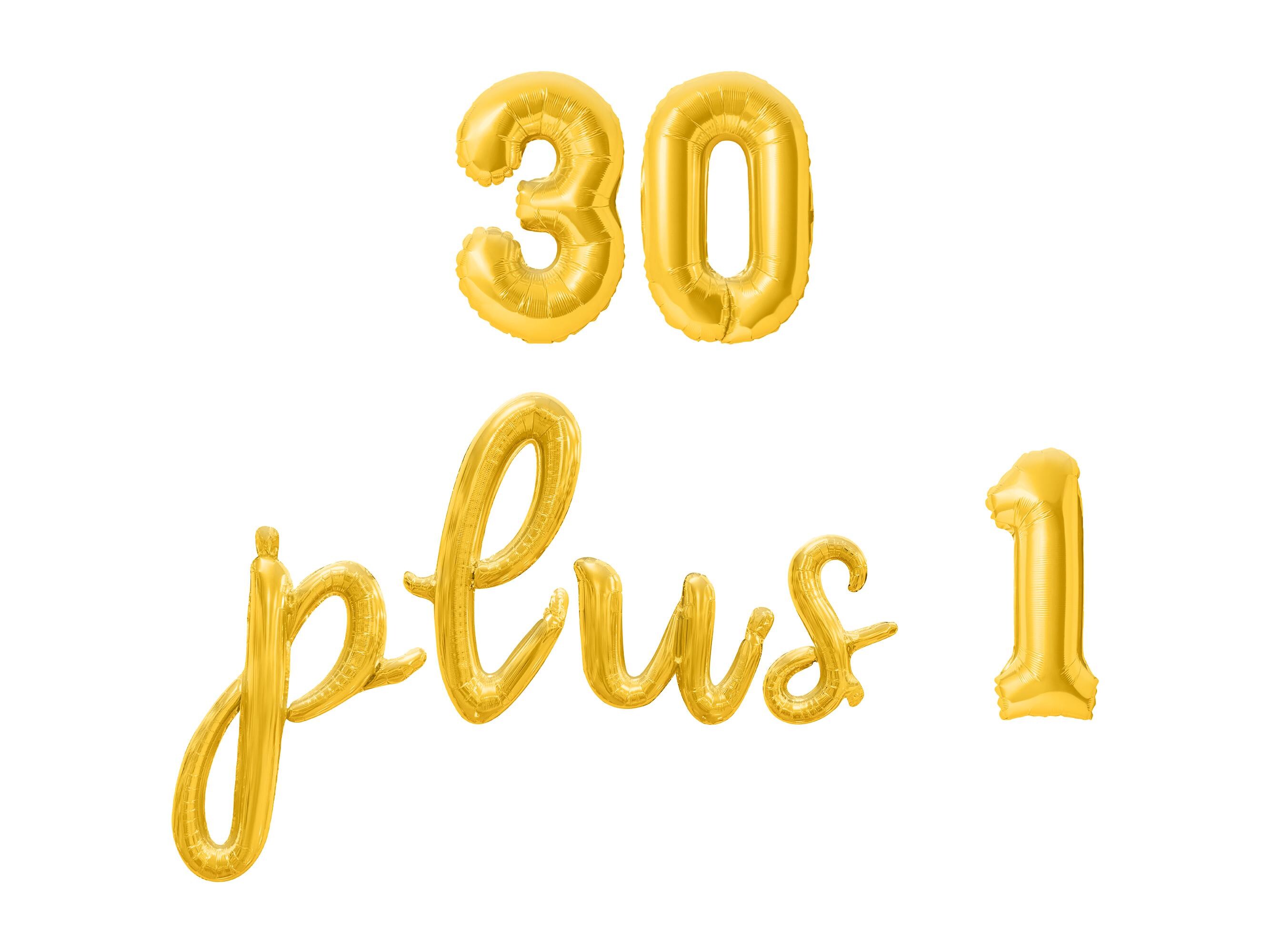 30 PLUS 1 Cursive Letter Balloon Banner - Gold, Rose Gold & Silver ...
