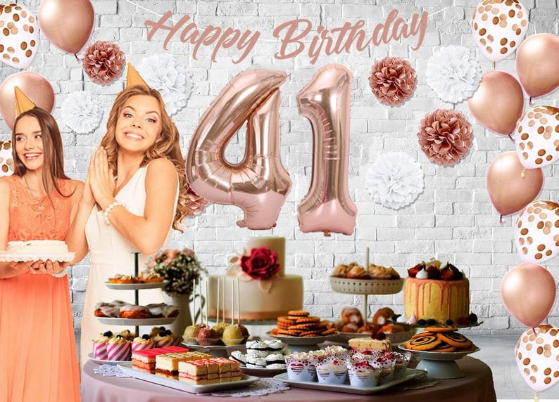 41 Stück Geburtstagsdeko Set - Luftballons Banner Cake Topper Partydekoration