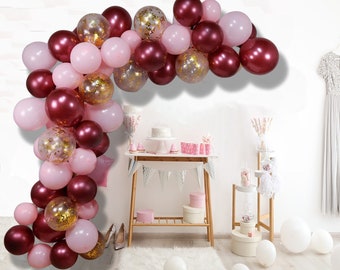 70 Pc Pink Gold & Burgundy Balloon Arch Set for Birthday, Wedding, Bridal Shower - Burgundy Wedding Decor - Burgundy Gold Party Decorations