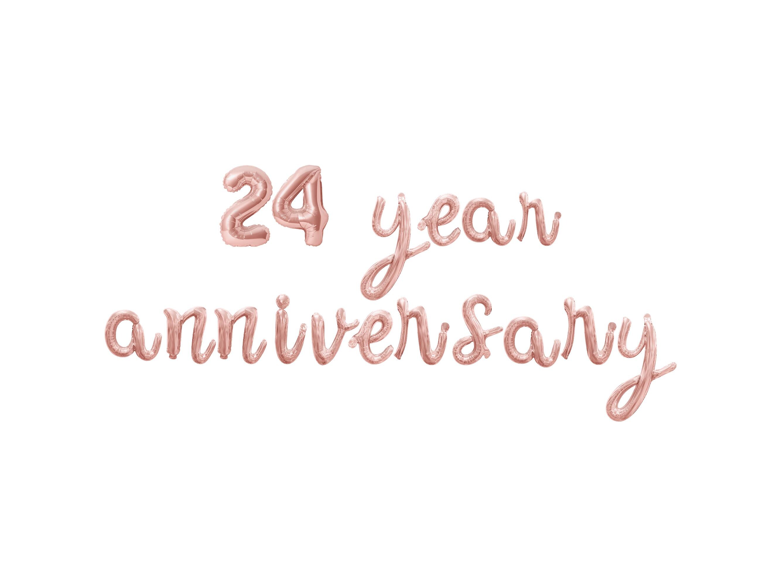 24 YEAR ANNIVERSARY Cursive Script Letter Balloon Banner - Gold, Rose ...